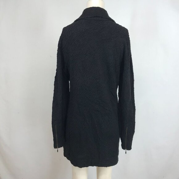 EILEEN FISHER - WOMEN'S MEDIUM BLACK SNAP CLOSURE COLLARED TEXTURED JACKET - Picture 5 of 8